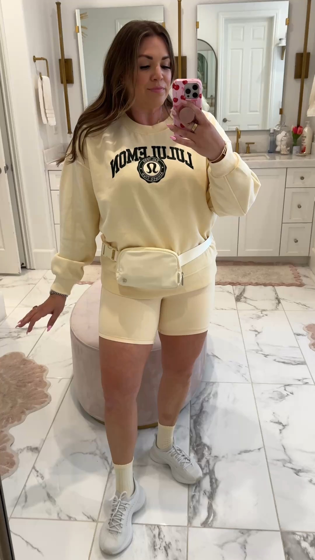 curvy midsize butter yellow lululemon spring athleisure look! wearing size large in pullover and size 10 in shorts 

#LTKMidsize #LTKActive #LTKSeasonal