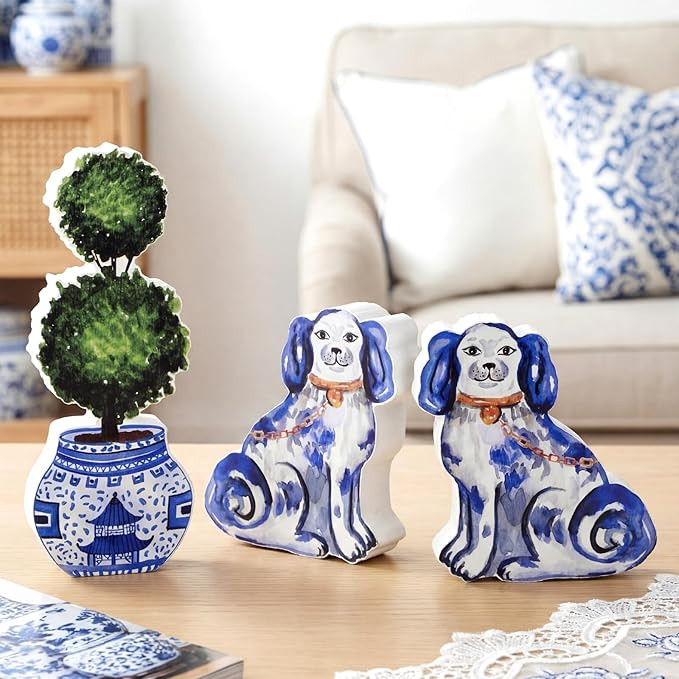 Summer Home Decor Blue and White Chinoiserie Blue and White Chinoiserie Staffordshire Dog Topiary... | Amazon (US)