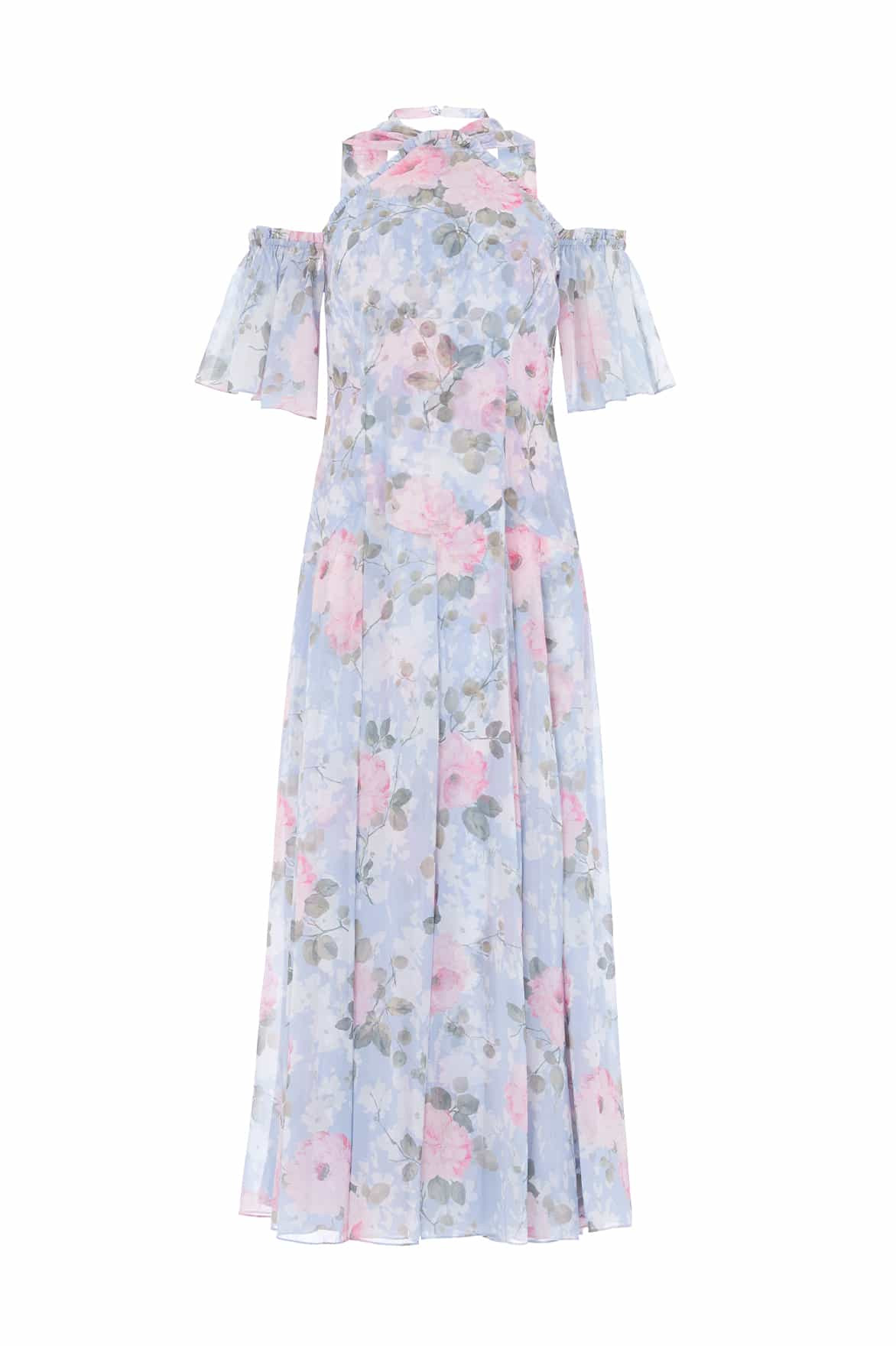 Camille's Garden Georgette Halter-Neck Ankle Gown | Needle & Thread