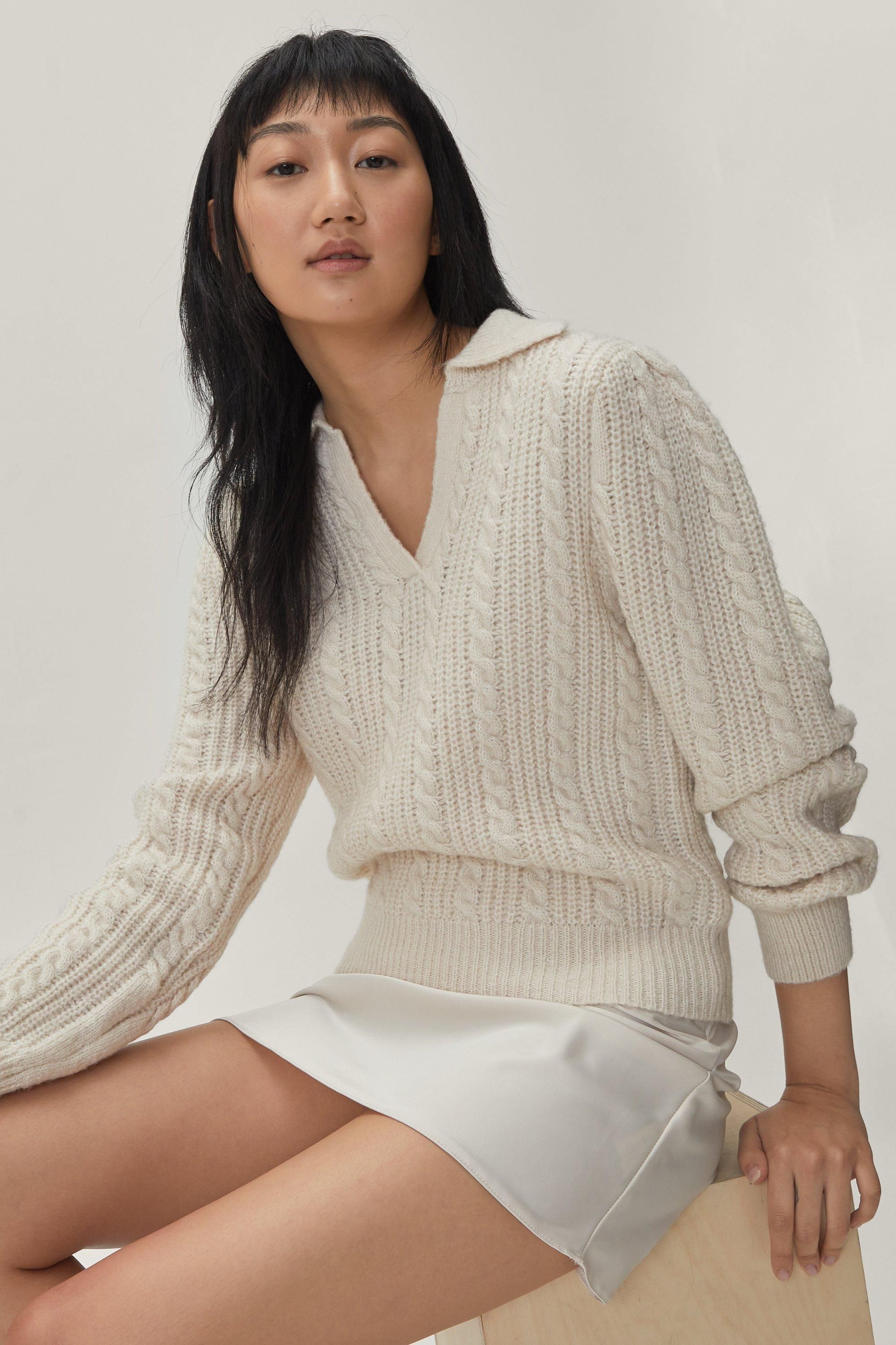 Cable Knit Collared Fitted Jumper | Nasty Gal UK (+IE)