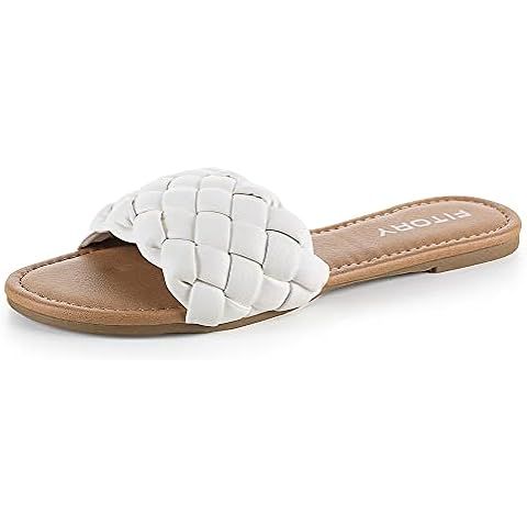 YULVSHOE Women's Braided Flat Sandals Fashion Woven Open Toe Slip On Slides Strappy Beach Sandals... | Amazon (US)