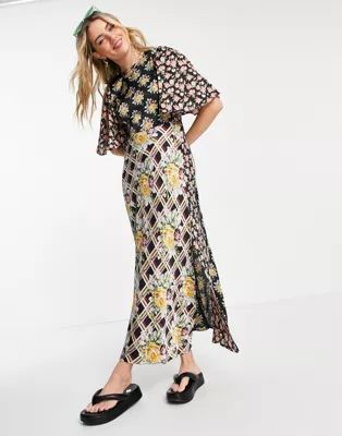 ASOS DESIGN angel sleeve mix and match print midi tea dress | ASOS (Global)