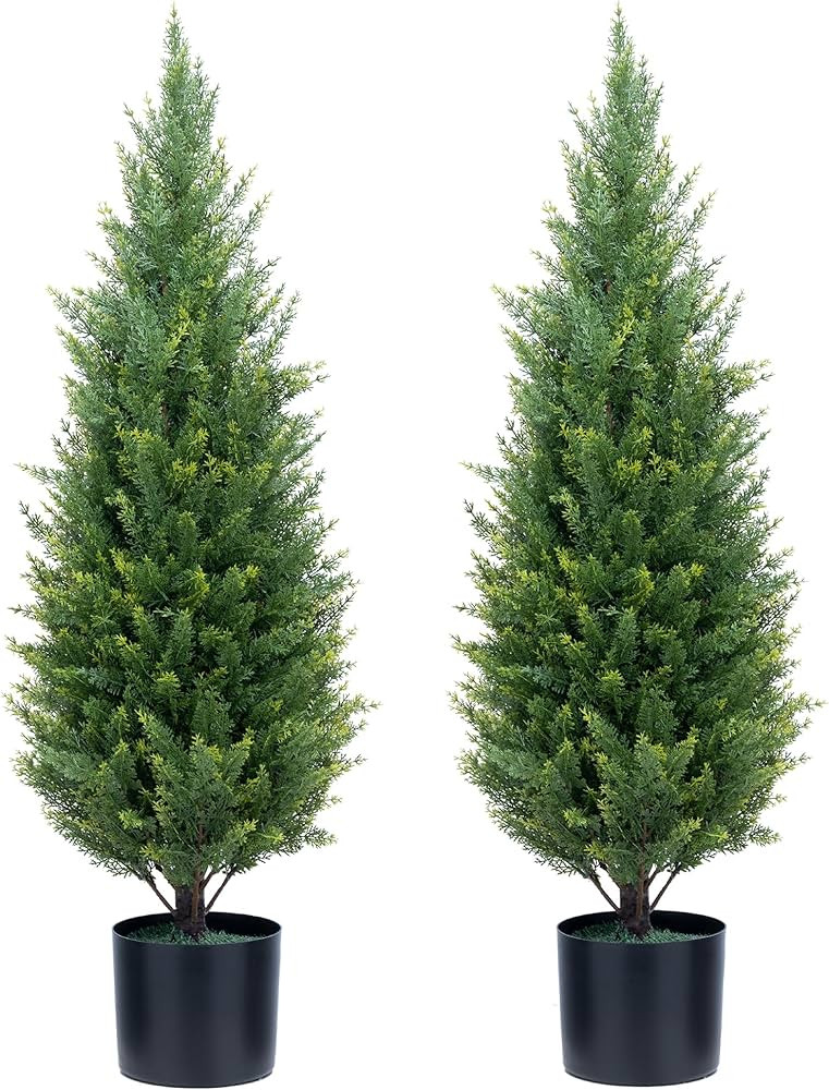 ECOLVANT Artificial Topiary Tree Two 3 Foot Artificial Cedar Trees Indoor Outdoor UV Resistant Bu... | Amazon (US)