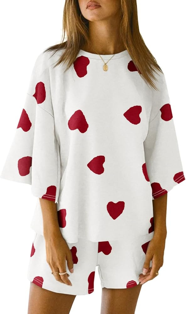 Tankaneo Womens Pajama Sets 3/4 Sleeve Oversized Tops and Elastic Waist Shorts Lounge Sets Lounge... | Amazon (US)