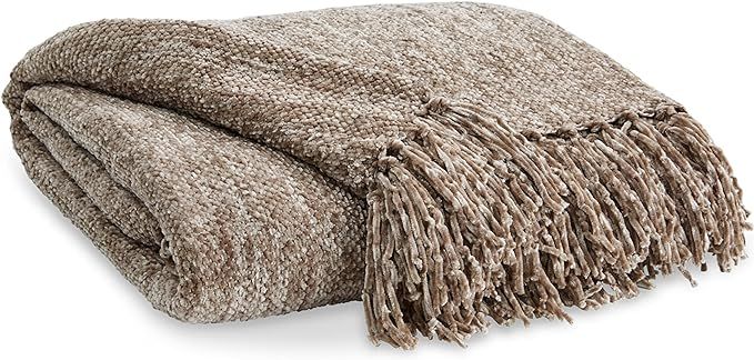 Signature Design by Ashley Tamish Contemporary Throw with Knotted Fringe, Light Brown | Amazon (US)