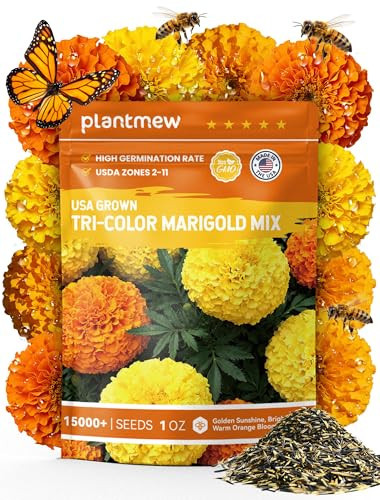 Tri-Color Marigold Seeds for Planting | 15,000+ Heirloom French Marigold Flower Seeds | Non-GMO, High Germination, USA Grown for Outdoor Gardens & Borders | Amazon (US)