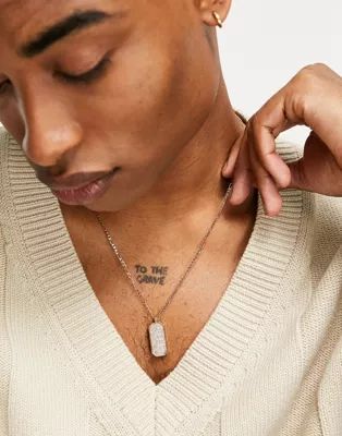 ASOS DESIGN neckchain with rhinestone dogtag pendant in gold tone | ASOS (Global)