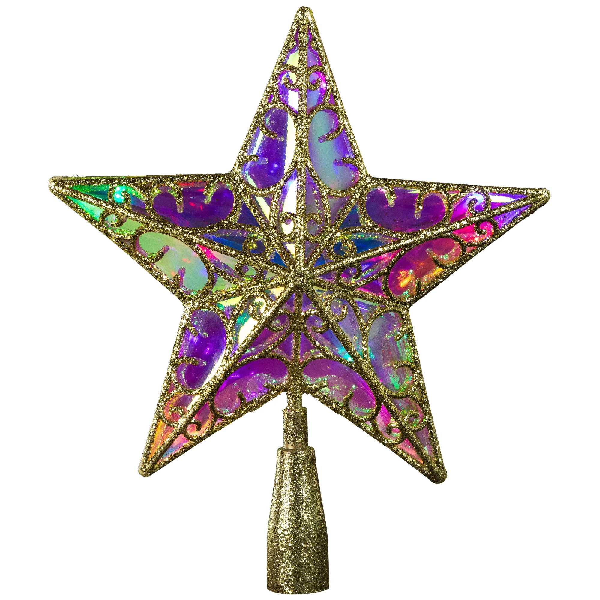 Northlight LED Lighted Iridescent Glittered Star Christmas Tree Topper - 11" - Gold - Multicolor | Walmart (US)