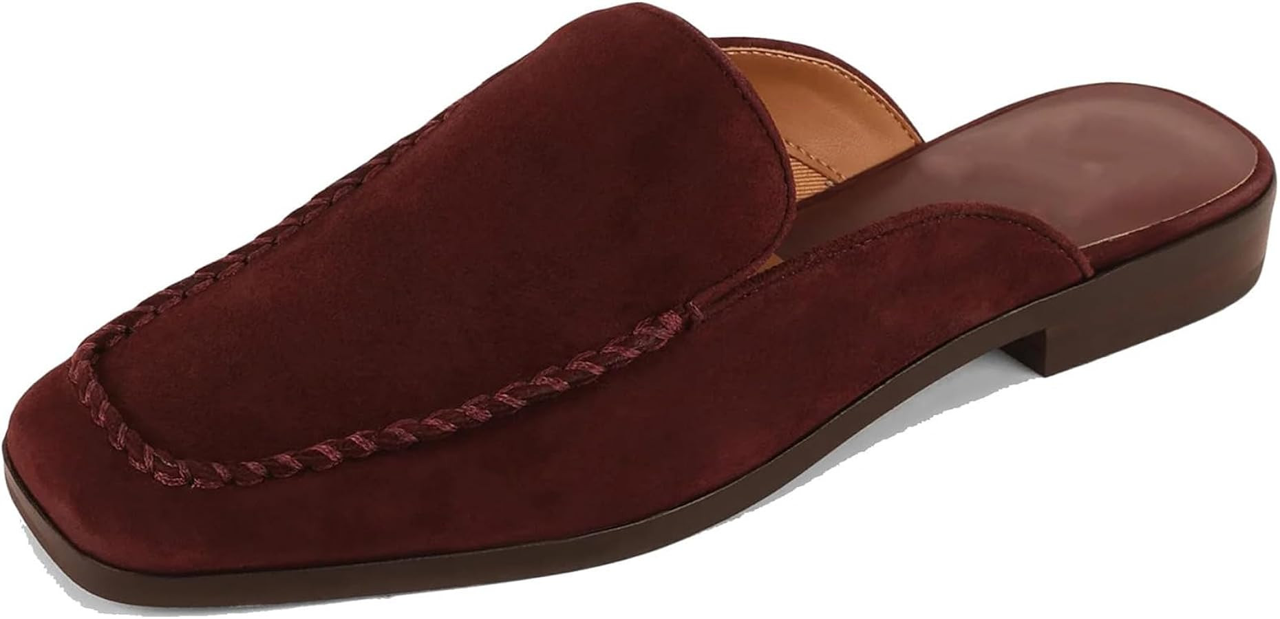 Flat Mules for Women Suede Square Toe Slip on Backless Loafers Buckle Slipper Casual Fall Winter ... | Amazon (US)