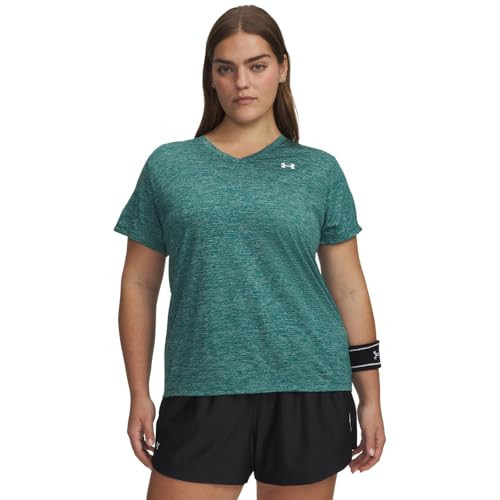Under Armour Women's Tech Twist Short Sleeve V Neck, (338) Rack Green / / White, XX-Large | Amazon (US)