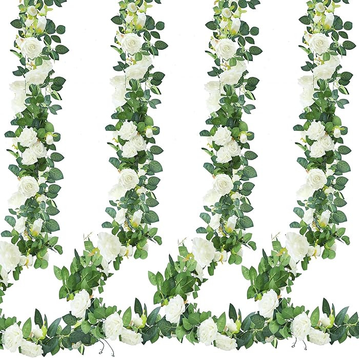 Sggvecsy 4Pcs 31Ft Artificial Rose Vine Fake Flower Garland Floral Garland Faux Silk Hanging Vine... | Amazon (US)