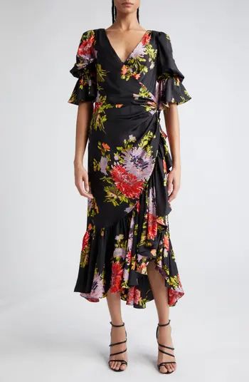 Thea Floral Print Ruffle Faux Wrap Maxi Dress | Nordstrom