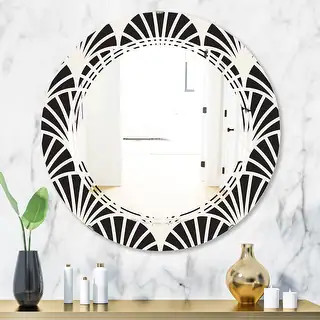 Designart 'Retro Art Deco Waves I' Printed Modern Round or Oval Wall Mirror - Triple C - Bed Bath... | Bed Bath & Beyond