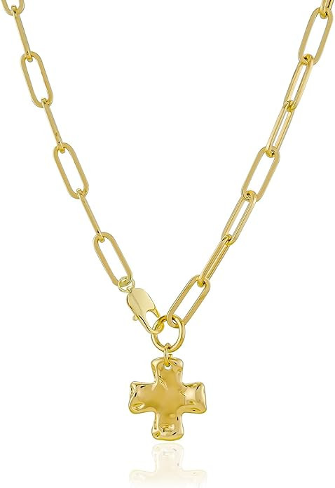 Chunky Cross Necklace for Women Trendy 14K Gold Silver Plated Statement Big Cross Pendant Papercl... | Amazon (US)