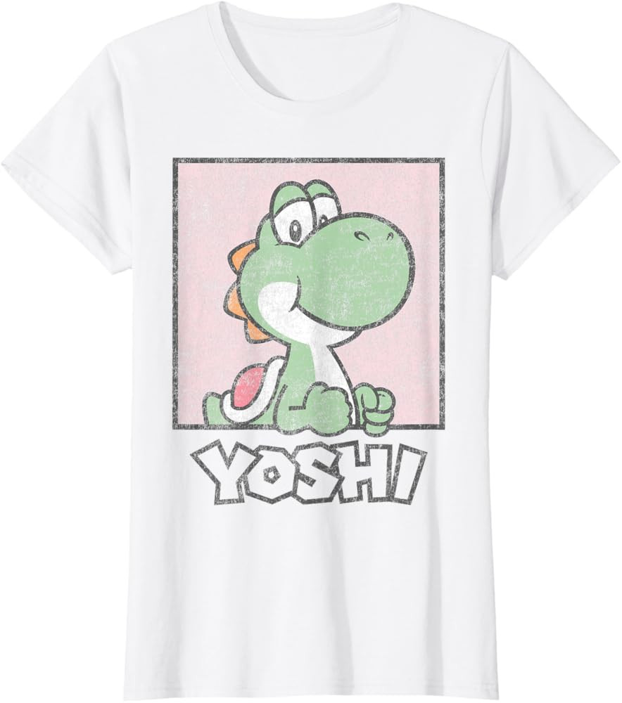 Super Mario Yoshi Simple Faded Pastel Pink Portrait T-Shirt | Amazon (US)