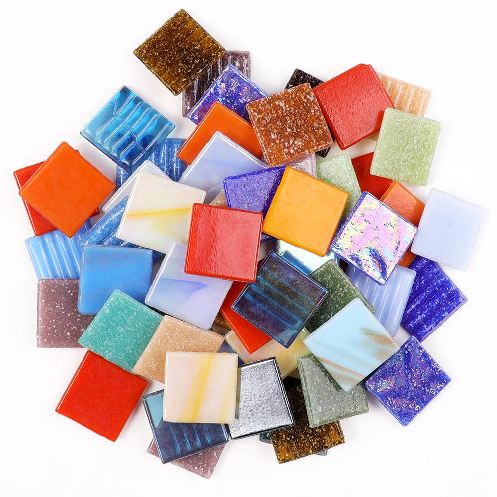 2cm (3/4") Square Vitreous Glass Mosaic Tiles for Crafts Bulk, 1 LB Colorful Mix Quartz Glass Til... | Amazon (US)