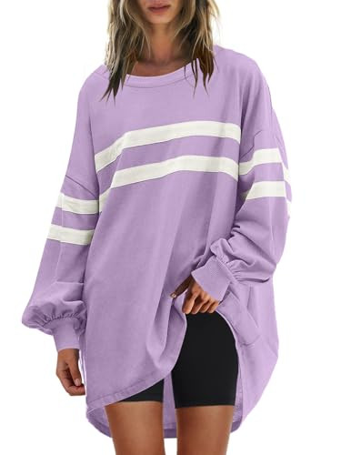 Panadila Womens Oversized Crewneck Sweatshirt Striped Pullover Long Sleeve Tunic Tops to Wear wit... | Amazon (US)