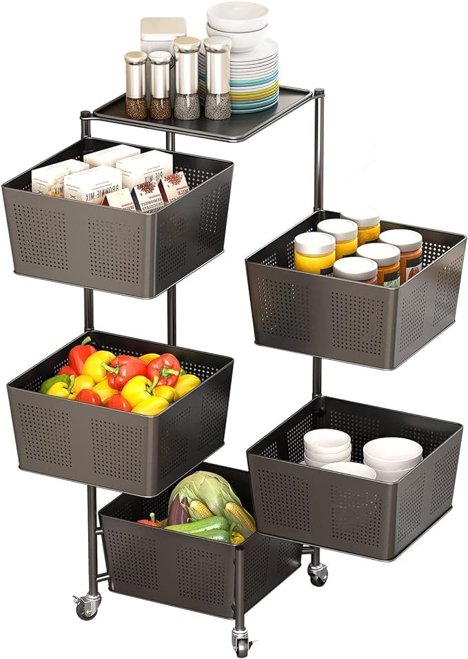 Kitchen Storage Rotatable Rack Floor Living Room Multi-Layer Movable Fruit Vegetable Snack Stand ... | Amazon (US)