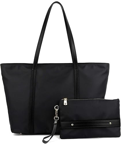 YALUXE Tote for Women Leather Nylon Shoulder Bag Women's Oxford Large Capacity Work fit 15.6 inch | Amazon (US)