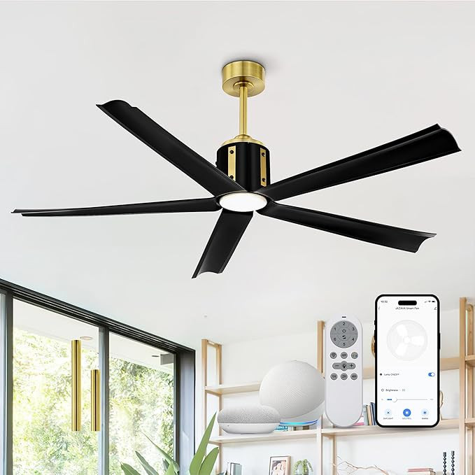 60 Inch Smart Ceiling Fan with Light, Ceiling Fans with Alexa Google Voice Control, Black and Gol... | Amazon (US)