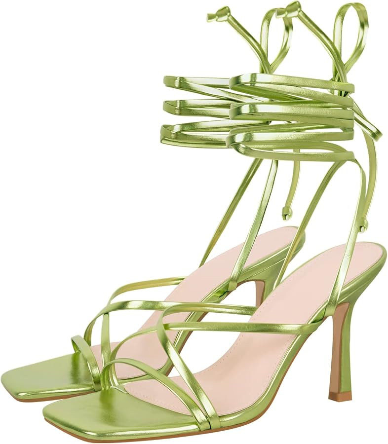 LISHAN Women's Stiletto High Heels Strappy Lace Up Sandals | Amazon (US)