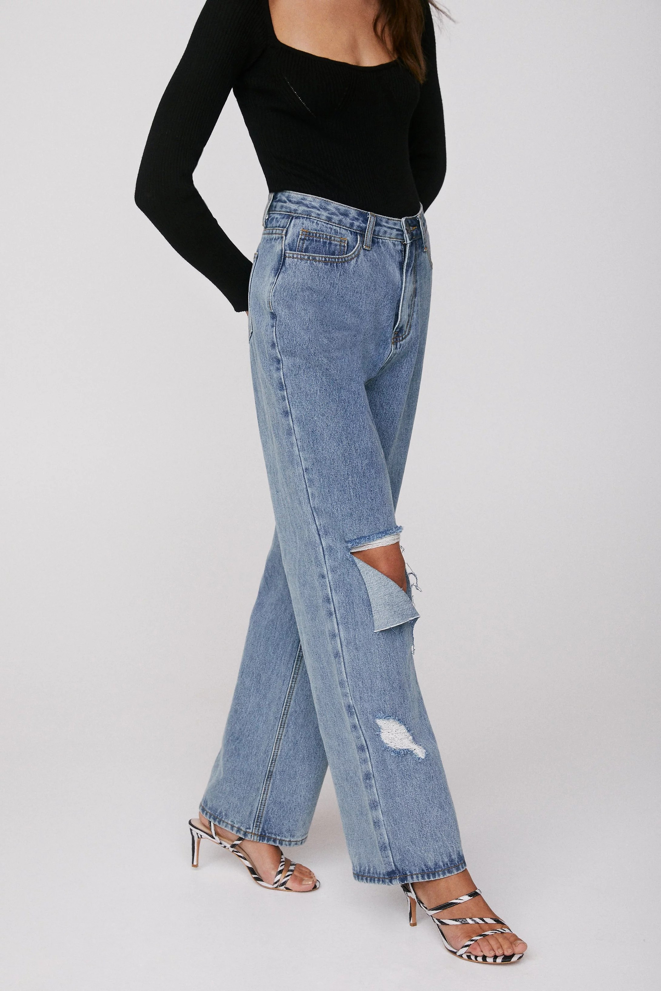 Relaxed Fit Acid Wash Distressed Jeans | Nasty Gal (US)