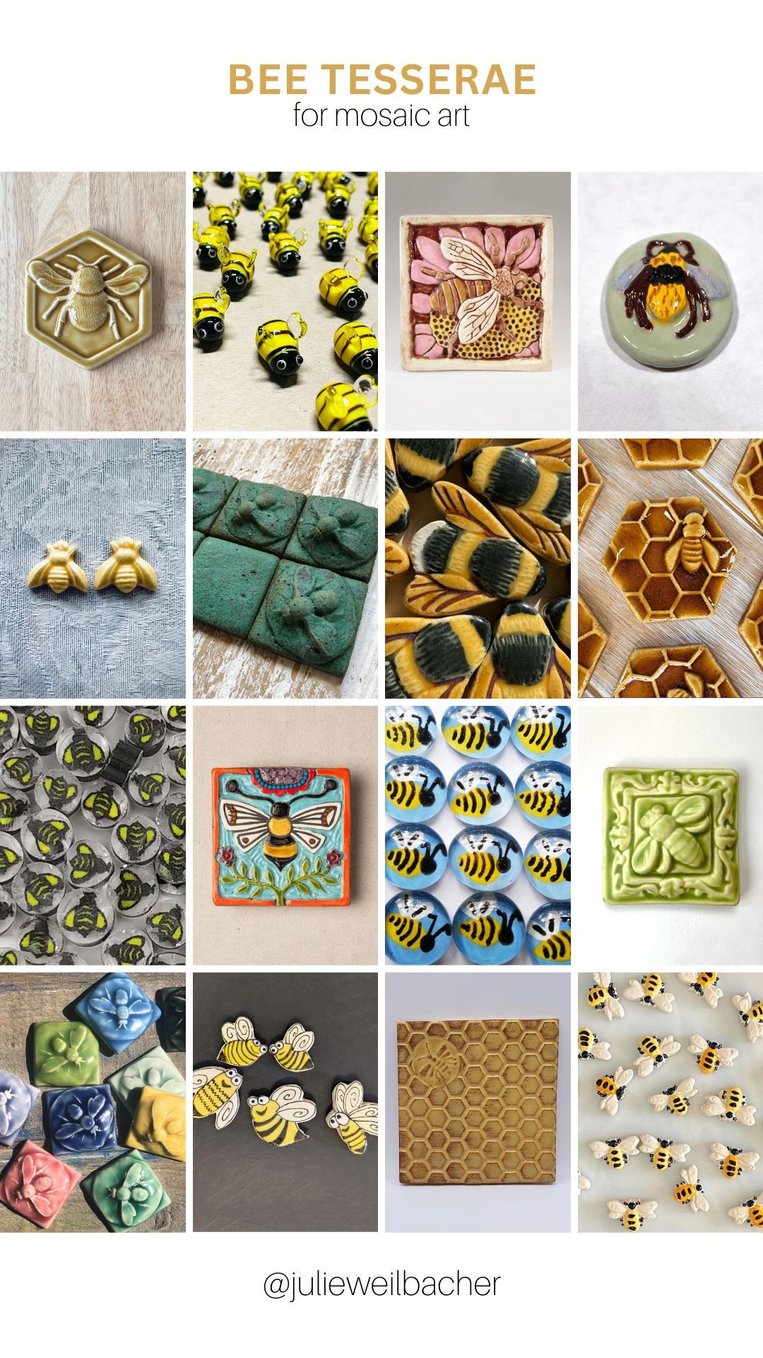 Bee tesserae in a spring-themed craft or mosaic art is always a good idea! 🐝 They’d even be cute sitting in a little dish or on a coffee table. 🐝 This collection includes handmade ceramic tile, lampwork glass, murrini, and glass gems. 🐝 For mosaic tips, tutorials, inspiration, and so much more please visit my YouTube channel: YouTube.com/julieweilbacher. Follow @julieweilbacher on Instagram for all things mosaic art. cute bee - diy spring crafts - spring decor - bee crafts - mosaic - handmade ceramic tile - lampwork glass beads - pollinate - gifts for bee lovers - gifts for gardeners

#LTKFindsUnder50 #LTKHome #LTKSeasonal