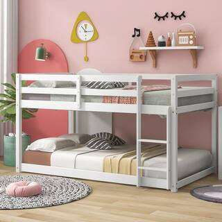 White Twin over Twin Floor Bunk Bed with Ladder | The Home Depot