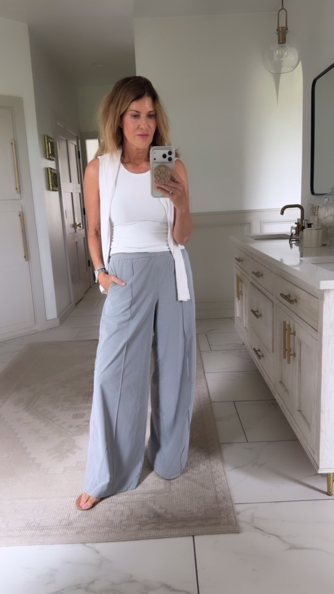 Ootd and also my go-to travel outfit
I’m 5’6 and wear the 31” length in the lululemon breezily pants size small
Size 6 align tank and hold tight tee

#LTKOver40 #LTKTravel #LTKootd