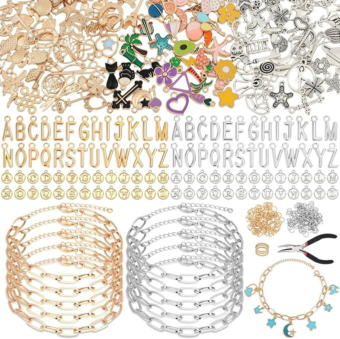 Charm Bracelet Making Kit for Adults & Teens, 477Pcs DIY Charm Bracelet Set with Gold & Silver Ch... | Amazon (US)
