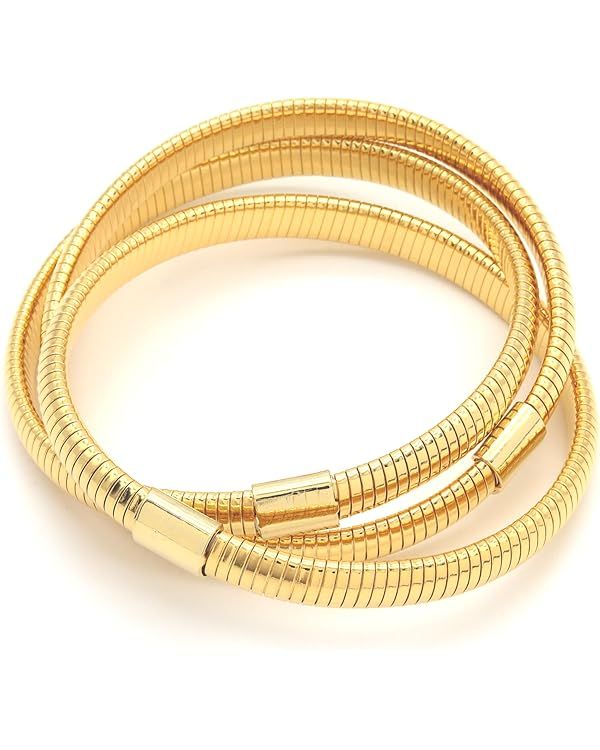 MARSHAL METAL Fashion Bracelet Omega Chain Brass Stretch Triple Cobra Bracelet (7mm x3) | Amazon (US)