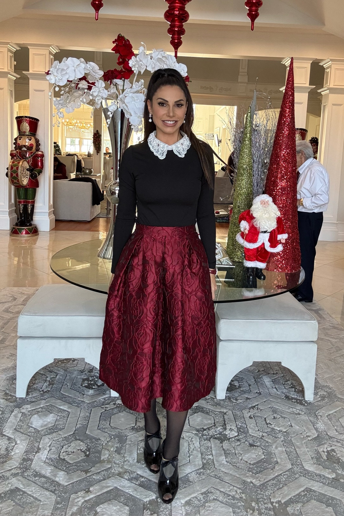 Chic c’est la vie
This bodysuit & skirt are both from SHEIN- both in size small but top is a little tight and short  at the bottom by the snaps. I had to buy a bodysuit extender from Amazon to make it work. Shein does not accept returns on bodysuits so size up. I am 5’5 and 130 pounds for your reference. my booties are Christian Louboutin and no longer available online.