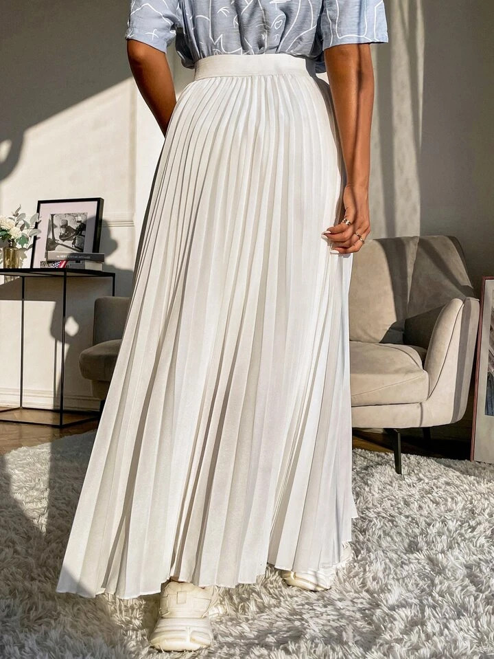 SHEIN Mulvari Plissado Simples ocasional Saia | SHEIN