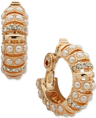 Imitation Pearl and Crystal Tube Hoop Earrings | Macy's