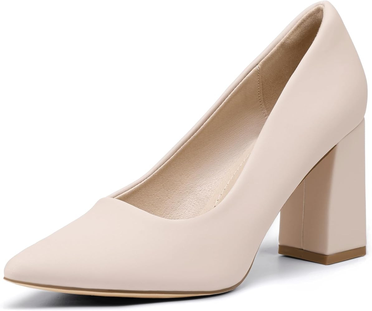 IDIFU IN3 Closed Toe Heels for Women High Heels Women's Pumps Chunky Block Heels Pointed Toe Dres... | Amazon (US)