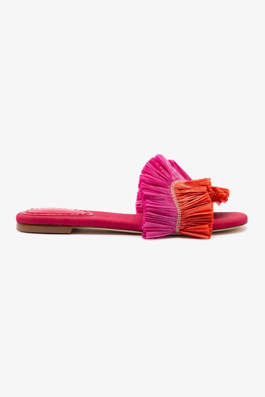 Ivy Fringe Flat In Pink and Orange Raffia | Larroude