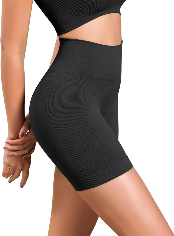 ODODOS Seamless Biker Shorts for Women 5" Inseam Ribbed High Waisted Running Yoga Shorts | Amazon (US)