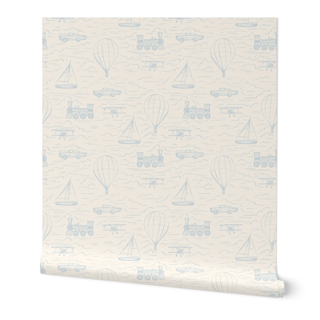 Wallpaper in Soft Travel Pattern - light blue | Spoonflower