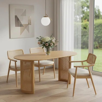 66" Natural Solid Wood Double Pedestal Base Oval Dining Table | Wayfair North America