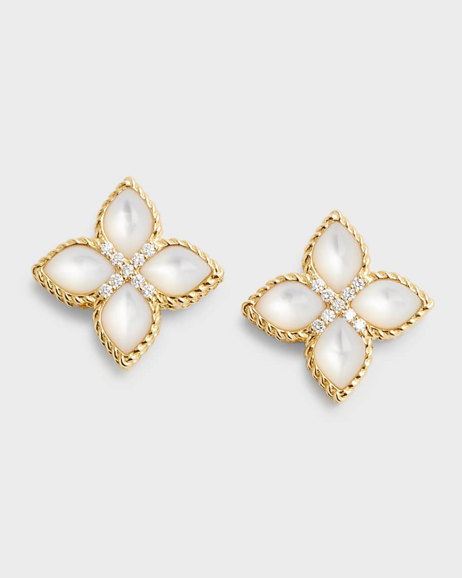 Roberto Coin Venetian Princess 18K Mother of Pearl Earrings with Diamonds | Neiman Marcus