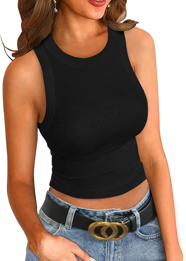 VICHYIE Crop Tank Tops for Women Summer Ribbed Blouses Cami Shirts | Amazon (US)