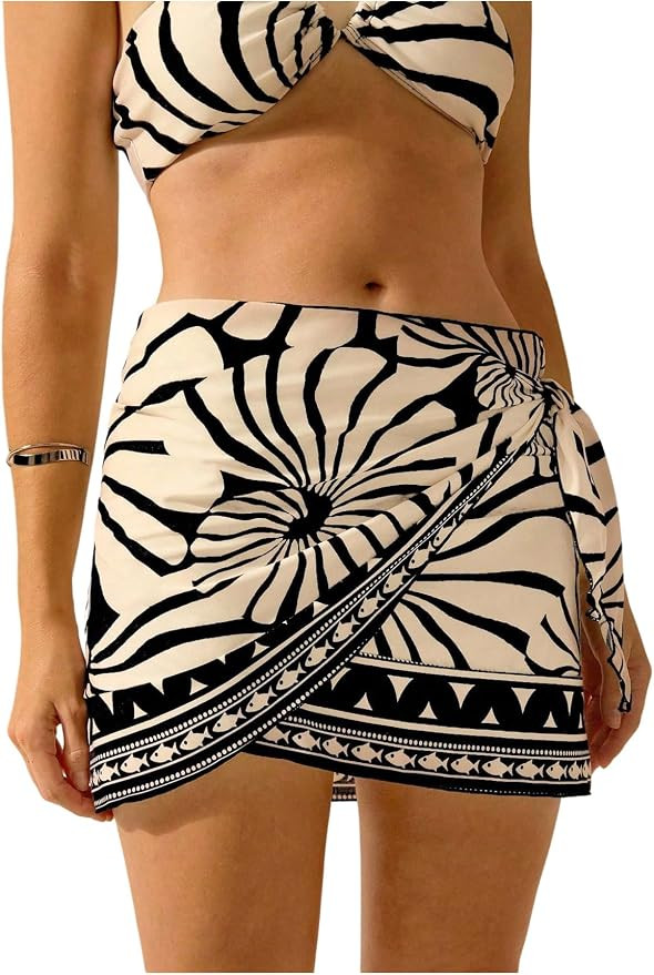 MakeMeChic Women's Cover Up Skirt Sarong Wrap Skirts Boho Tie Side Graphic Print Holiday Summer B... | Amazon (US)