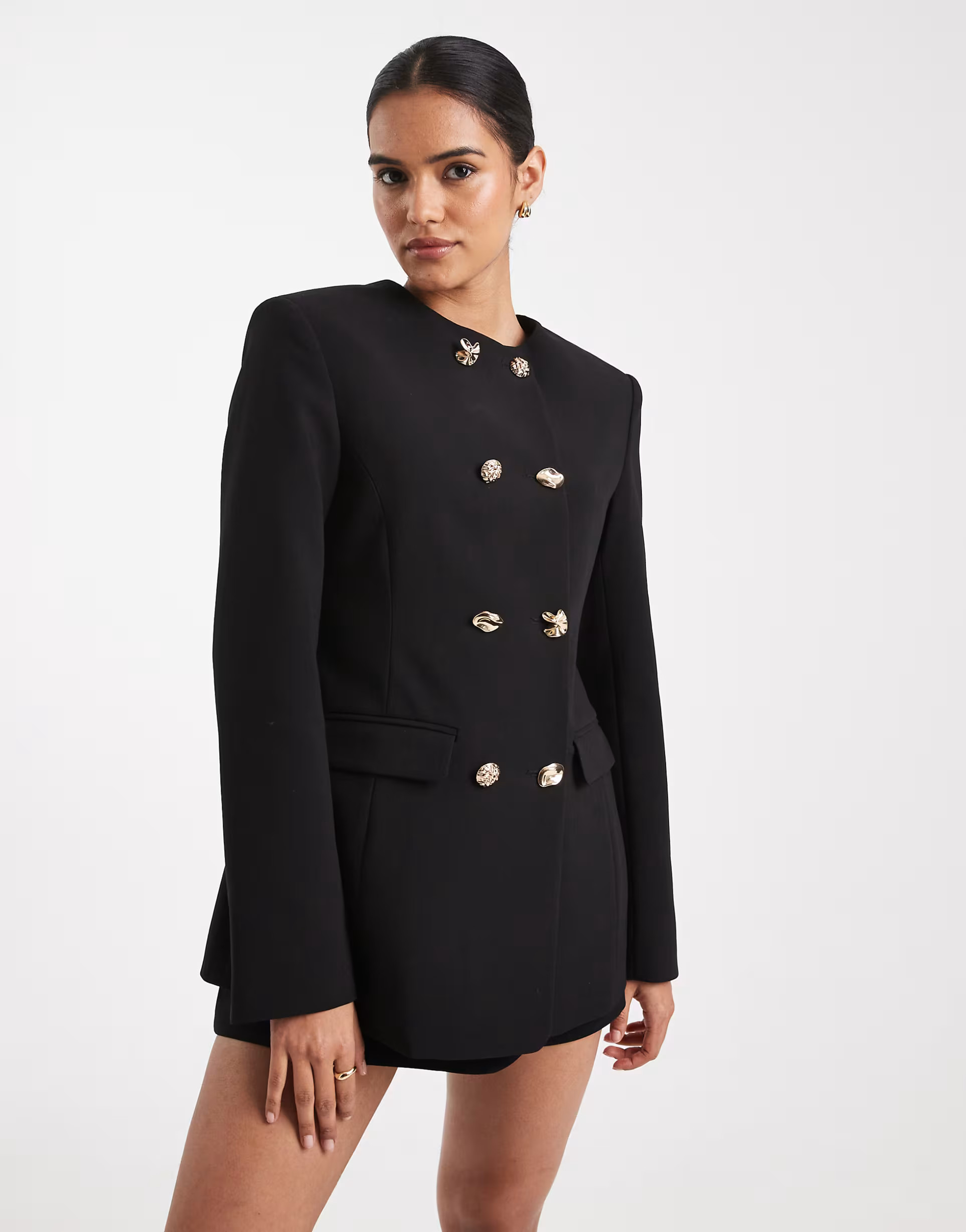 ASOS DESIGN tailored high neck blazer suit with mixed buttons in black | ASOS (Global)