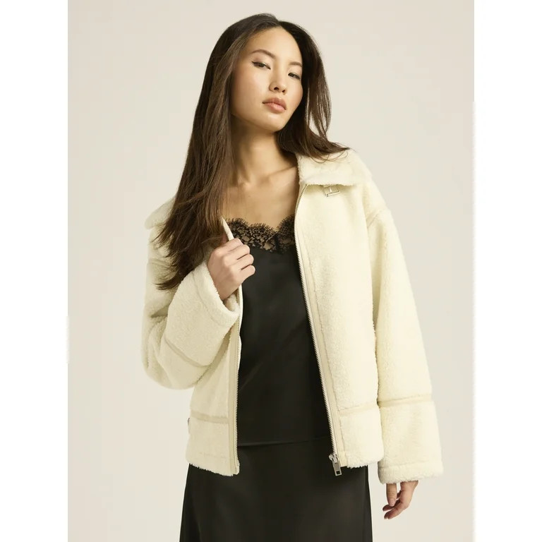 Scoop Women's Faux Fur Oversized Teddy Jacket, Sizes XS-XXL - Walmart.com | Walmart (US)