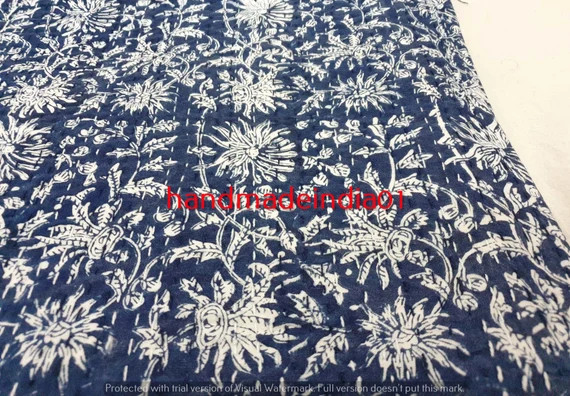 New Navy Blue Kantha Hand Block Print Quilt Indian Kantha - Etsy | Etsy (US)