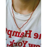 Seashell Red Beaded Women Necklace, Sea Shell Bead Necklace Summer Minimalist Dainty Boho Hand Knotted Beach Jewelry Gift For Her | Etsy (US)