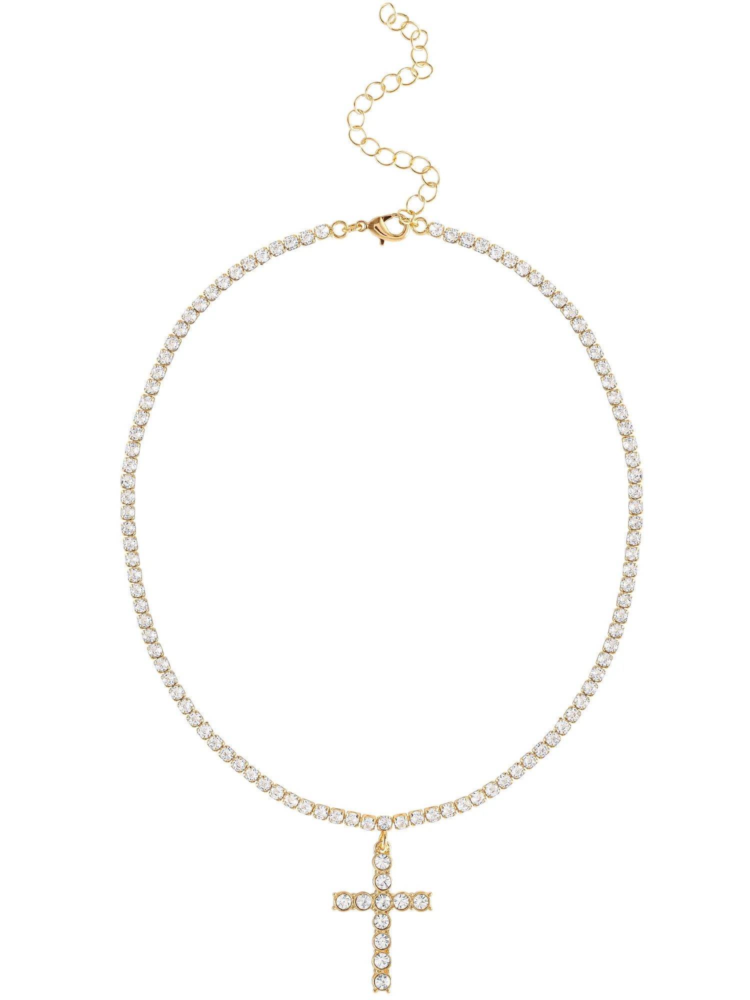 Jessica Simpson Gold Tone Crystal CZ Cross Necklace | Walmart (US)