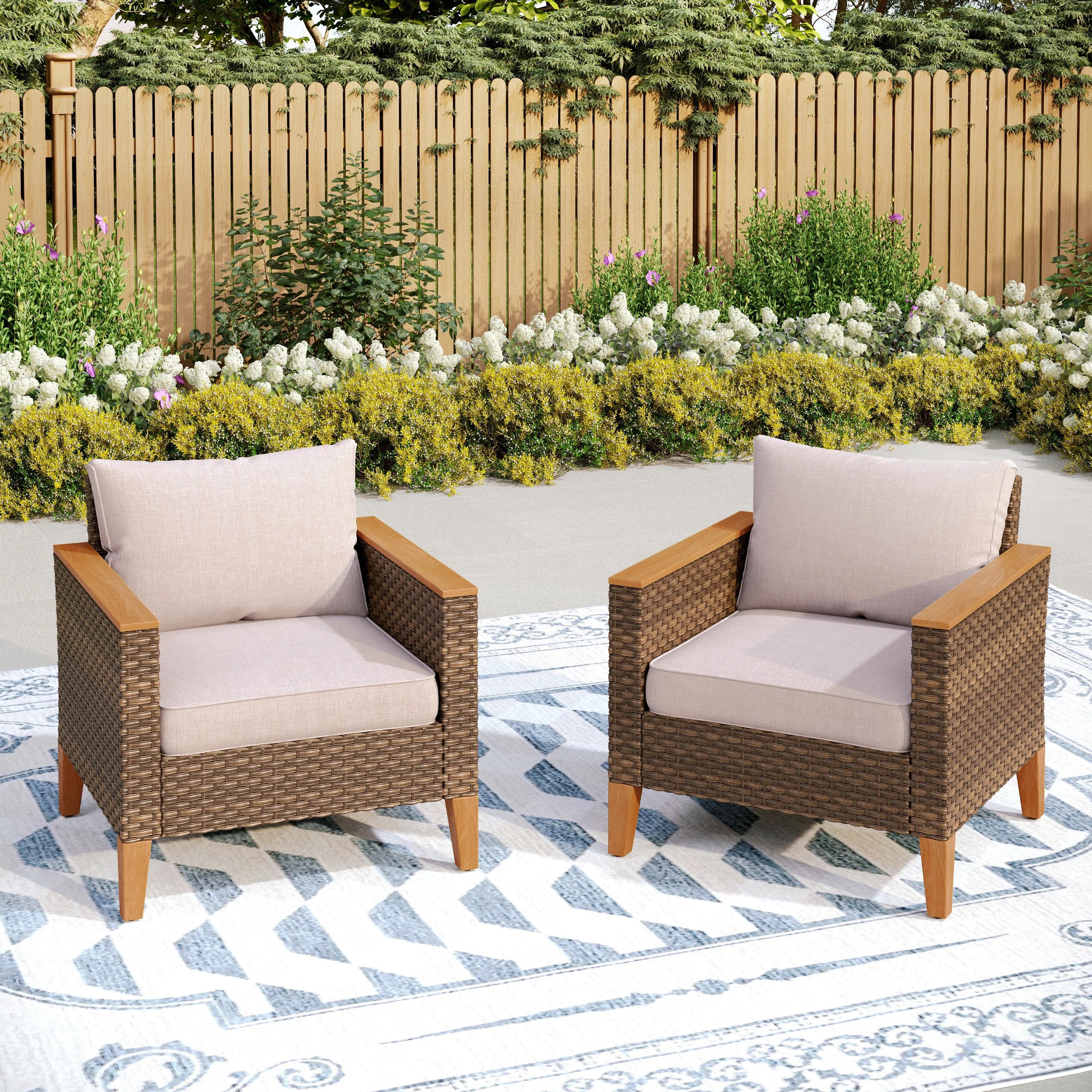 Argyri Wicker Outdoor Patio Chair with Cushions (Set of 2) | Wayfair North America