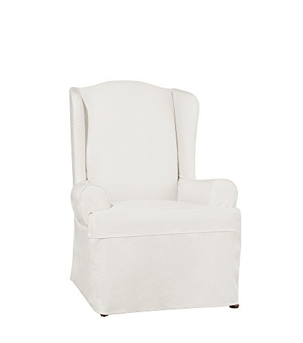 Sure Fit Essential Twill Straight Skirt Wing Chair Slipcover with Scotchgard - White | Amazon (US)