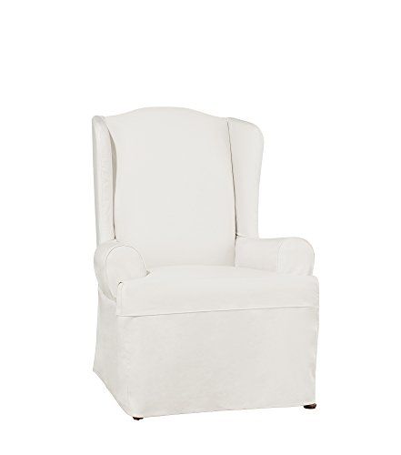 Sure Fit Essential Twill Straight Skirt Wing Chair Slipcover with Scotchgard - White | Amazon (US)